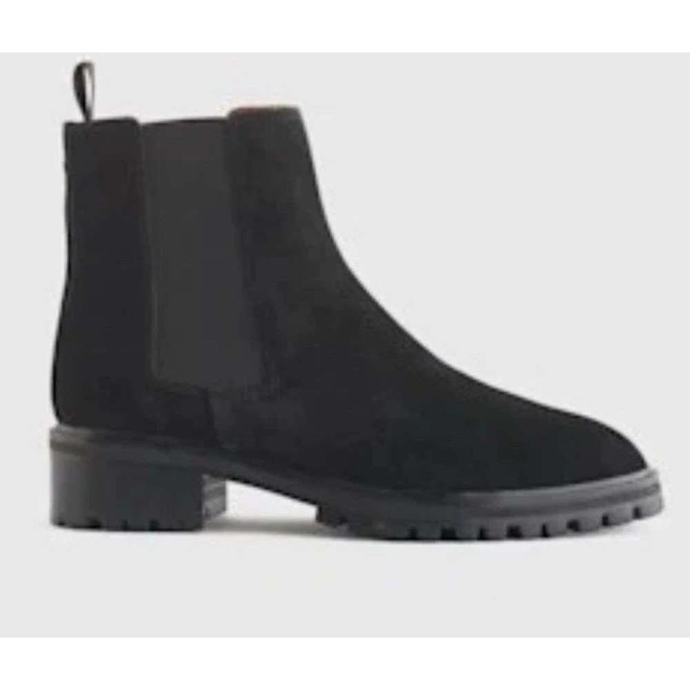 Quince Suede Chelsea Boots Black Lug Sole Leather Ankle Boot Womens 6 New In Box - Picture 3 of 6